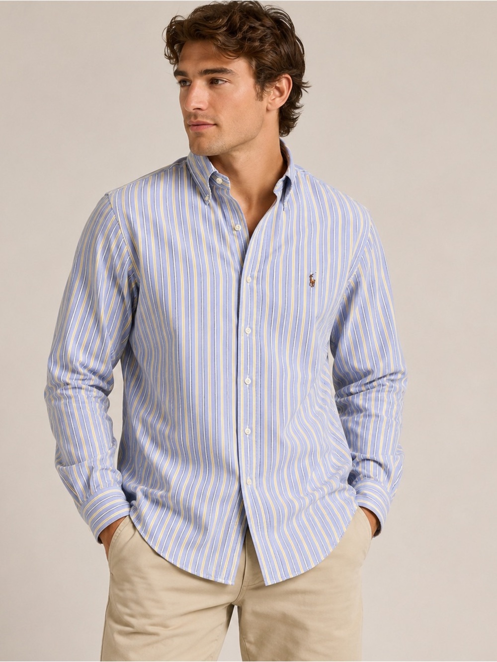 Ralph Lauren Classic Fit Blue Yellow Stripe Button Down Shirt Men’s 2XL XXL
